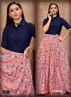 Navy Blue And Pink Colour Latest Fancy Exclusive Western Party Wear Cotton Top With Crepe Silk Skirt Heavy Collection 1621